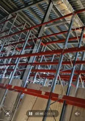 Стеллажное оборудование для склада. План расположения рядов стеллажей: Ряд 1: 18 м (односекционный, высота 4 м), Ряд 2: 43 м (двухсекционный, высота 5,5 м), Ряд 3: 47 м (двухсекционный, высота 5,5 м), Ряд 4: 47 м (двухсекционный, высота 5,5 м), Ряд 5: 56 м (односекционный, высота 4 м), Боковой ряд…