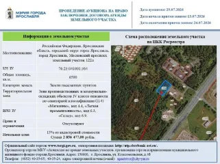 Право аренды земельного участка, Ярославль, Московский проспект, 6500 кв.м. Право на заключения договора аренды земельного участка, находящегося в государственной собственности, расположенного по адресу: Российская Федерация, Ярославская область, городской округ город Ярославль, город Ярославль…