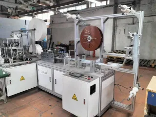 Оборудование для производства масок (Zhenbang ZY-K01), 2020 — станок для производства одноразовых масок ZY-K01, 2020 года, производитель: Dongguan Zhenying Machinery Equipment Co., Ltd., модель ZY-K01, технические характеристики: напряжение 220 V, мощность 3.0 kW, пиковая мощность 5.8 kW, рабочее…