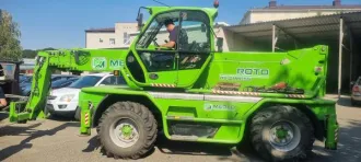 Погрузчик телескопический MERLO ROTO 4521MCSS, 2011 Погрузчик телескопический, марка, модель – MERLO ROTO.4521MCSS Заводской номер машины (рамы) – ZF1RT2101C1099280, год выпуска – 2011, цвет – зеленый, номер двигателя – 833366, мощность двигателя – 145,52 л.с./107 кВт вид движителя – колесный…