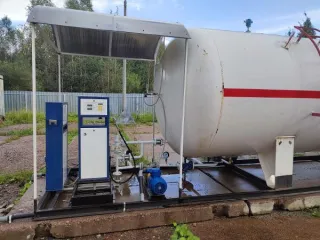 Оборудование для заправки автомобилей сжиженными газами типа ТС «СТК-МОДУЛЬ НО». Модуль для заправки автомобилей сжиженным газом ТС «СТК-Модуль НО» с надземным одностенным резервуаром СУГ объёмом 20 м³, заводской номер 01-08-22. Изготовлен в соответствии с ТУ 73.11.00-001-41829302-2019 и…