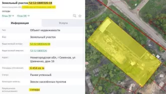 Земельный участок Кадастровый номер: 52:12:1800326:18 Виды разрешенного использования объекта недвижимости: склады Адрес: Нижегородская обл, г Семенов, ул Шевченко, дом 16 Площадь: 6454 +/  28 кв. м.  Здание Кадастровый номер: 52:12:1800327:269 Назначение объекта недвижимости: Нежилое  склад …
