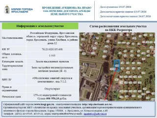 Право аренды земельного участка, 1443 кв.м, Ярославская область. Право на заключения договора аренды земельного участка, находящегося в государственной собственности, с описанием местоположения: Российская Федерация, Ярославская область, городской округ город Ярославль, город Ярославль, улица…