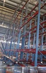 Стеллажное оборудование для склада. План расположения рядов стеллажей: Ряд 1: 18 м (односекционный, высота 4 м), Ряд 2: 43 м (двухсекционный, высота 5,5 м), Ряд 3: 47 м (двухсекционный, высота 5,5 м), Ряд 4: 47 м (двухсекционный, высота 5,5 м), Ряд 5: 56 м (односекционный, высота 4 м), Боковой ряд…