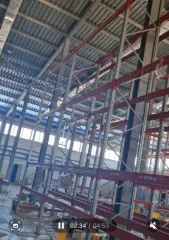 Стеллажное оборудование для склада. План расположения рядов стеллажей: Ряд 1: 18 м (односекционный, высота 4 м), Ряд 2: 43 м (двухсекционный, высота 5,5 м), Ряд 3: 47 м (двухсекционный, высота 5,5 м), Ряд 4: 47 м (двухсекционный, высота 5,5 м), Ряд 5: 56 м (односекционный, высота 4 м), Боковой ряд…