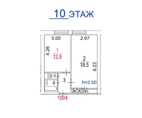 Жилое помещение 38.7 кв. м по адресу: г. Москва, ш. Ярославское, д. 116, корп. 1, кв. 1004, этаж 10, кадастровый номер 77:02:0013009:1707.