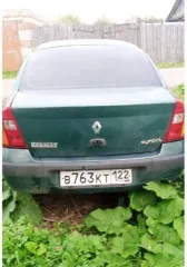 Renault Symbol EX14 2002 года выпуска. Седан зеленого цвета. VIN: VF1LB03C527537786. ПТС: 54 ОС 873711. Государственный номер: В763КТ122. Модель двигателя: K7JA700, бензиновый, номер R153553. Мощность 75 л.с. (55 кВт), объем 1390 куб. см. Разрешенная максимальная масса 1460 кг, масса без нагрузки…
